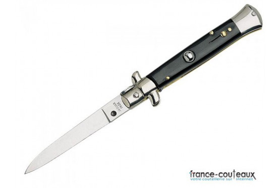 Couteau cran d'arret automatique italien original en corne noire - manche 12 cm