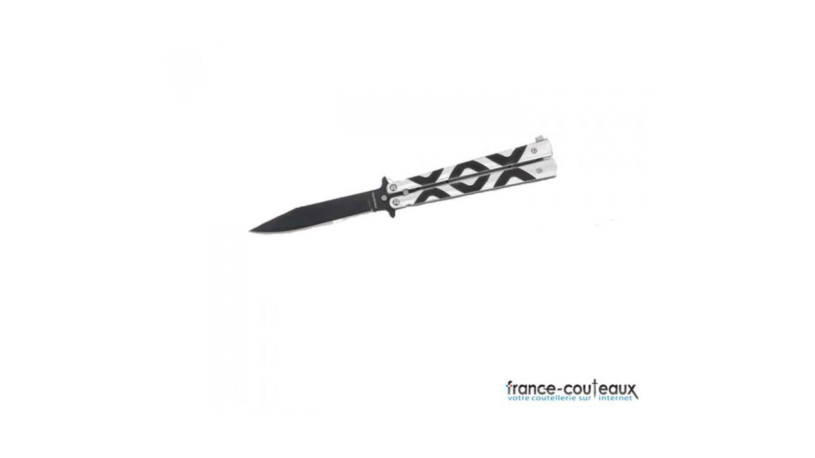 Couteau papillon inox lame noir motif XOX