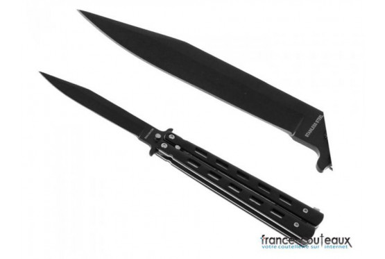 Couteau papillon noir et gris lame noire - 13cm