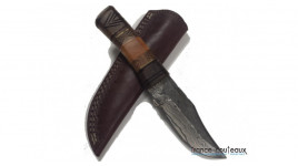 Poignard de chasse Cheyenne Damas avec fourreau en cuir marron