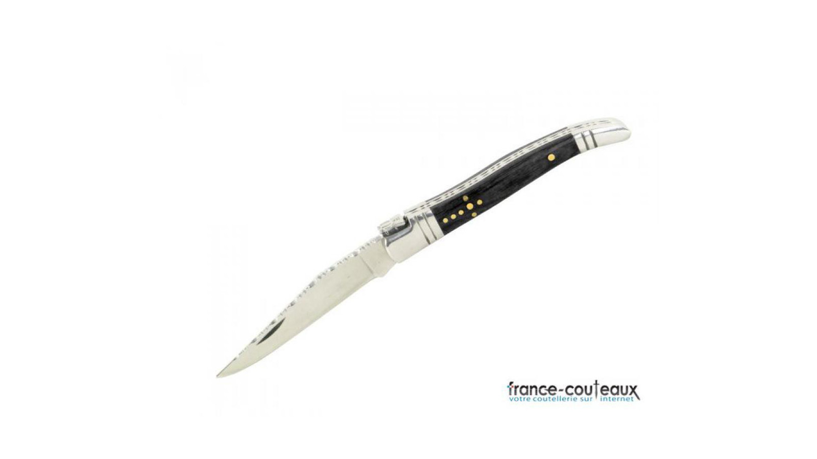 Petit couteau Laguiole guillochénoir - décor croix - lame de 7 cm