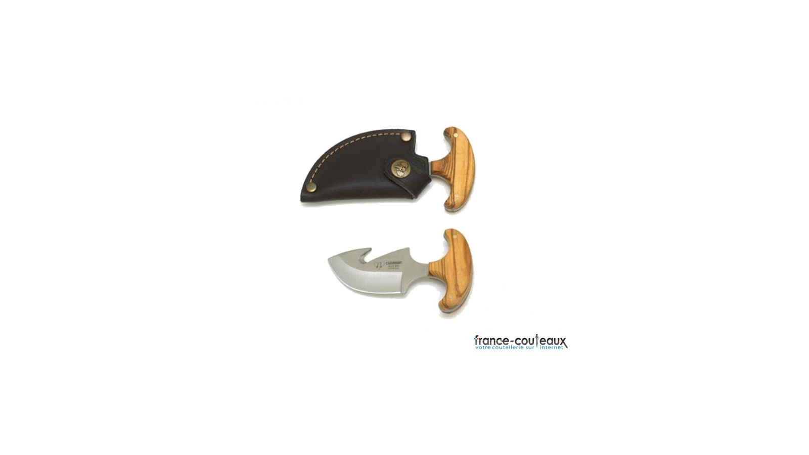 Couteau Skinner pour la chasse Cudeman avec manche en olivier