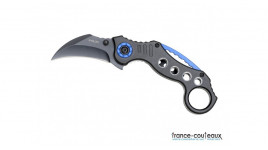 Couteau pliant Karambit F&C noir et bleu avec ouverture assistée
