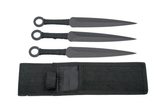 Set de 3 couteaux de lancer Kunai noir + étui.