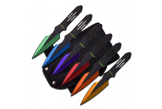 Set de 6 couteaux de lancer 14 cm Perfect Point lame multi couleurs
