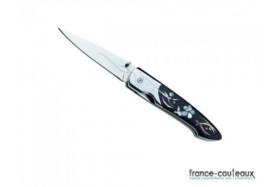Couteau herbertz Abalone et fleurs guilloché